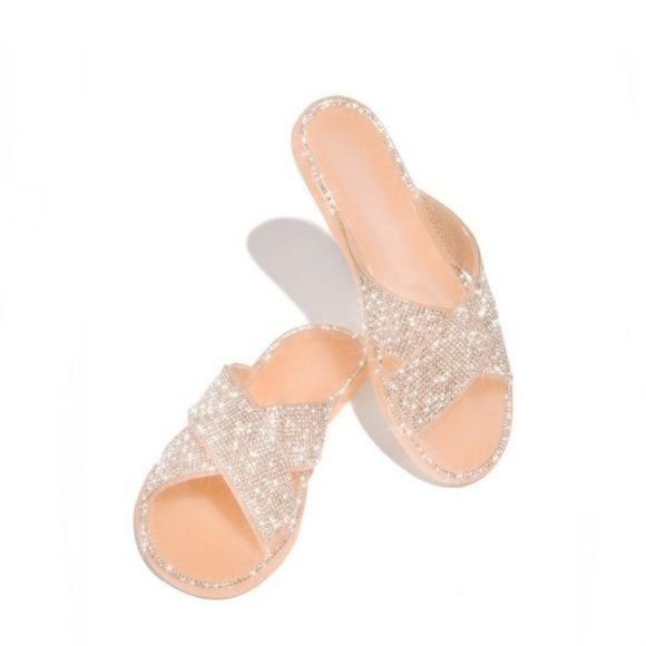 NEW Embellished Criss Cross Jelly Slides in Nude - Picture 3 of 7